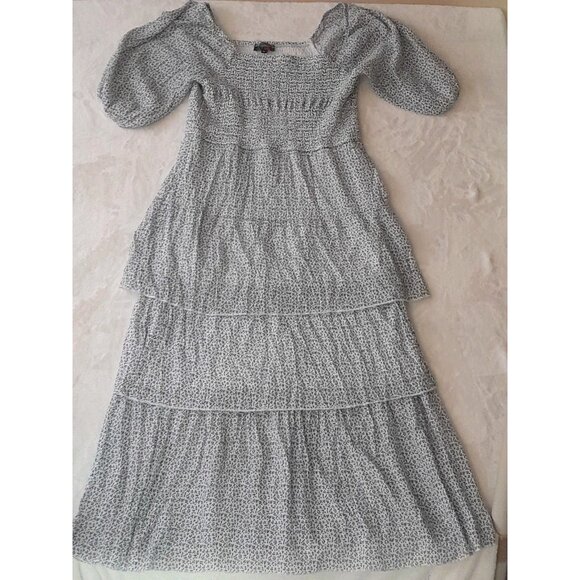 Womens Boho Milkmaid Floral Layered Cottagecore Prairie Maxii Dress XL White/Blk - Picture 2 of 8